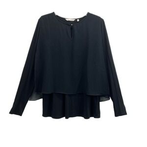 Soft Surroundings Women Top Blouse Size M Black Gauze Front Long Sleeve Stretch